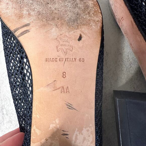 Paloma Fish Net Pumps WMNS US 8 Blue Square Toe Woven/Leather Dress Heels Italy - Picture 7 of 7